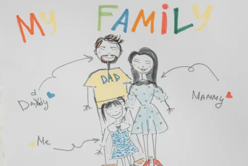 Illustration einer Familie, die finanzielle Sicherheit bespricht